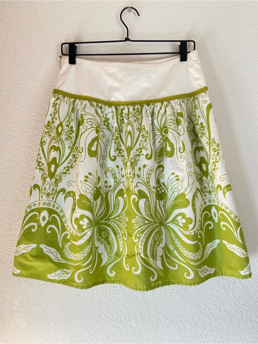 Vintage J.Crew Chartreuse Paisley A-line Full Skirt - Picture 2 of 5